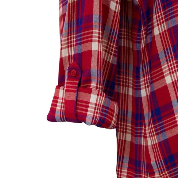 Woodland Creek Women's Front Lace-Up Long Sleeve Shirt in Red & Blue Plaid, XL - Picture 4 of 8